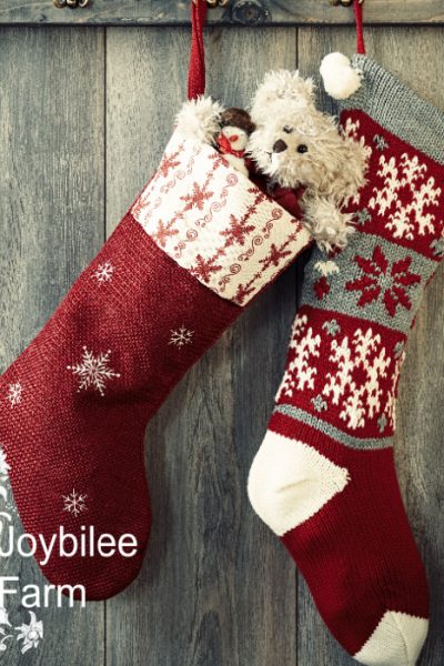 Pair of Christmas stockings hanging from hooks