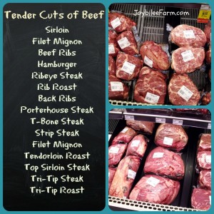 Tender cuts of beef collage