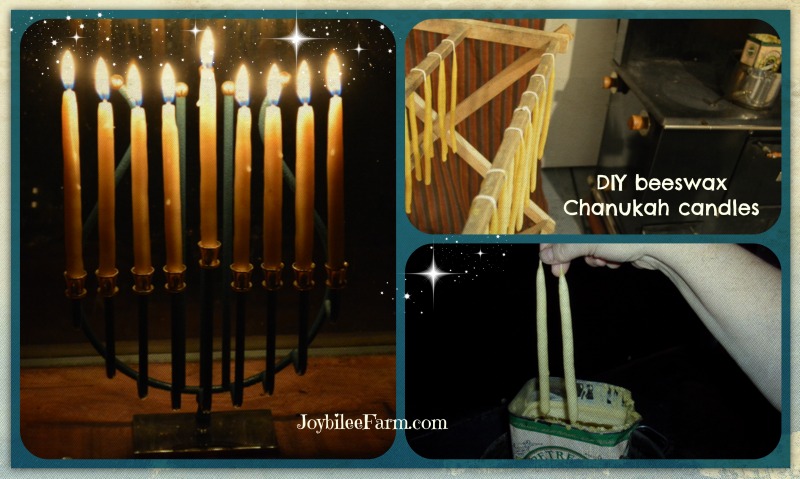 Photo collage of making hand dipped beeswax candles