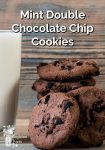 A stack of double chocolate chip cookies and a glass of milk