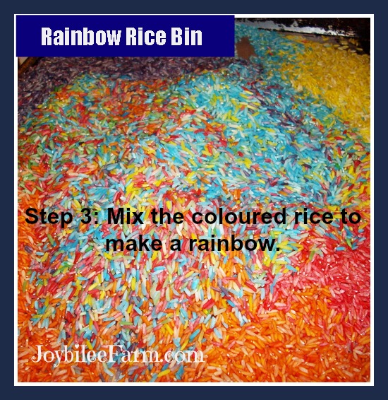 Make a Rainbow Rice Bin for the toddler in your life
