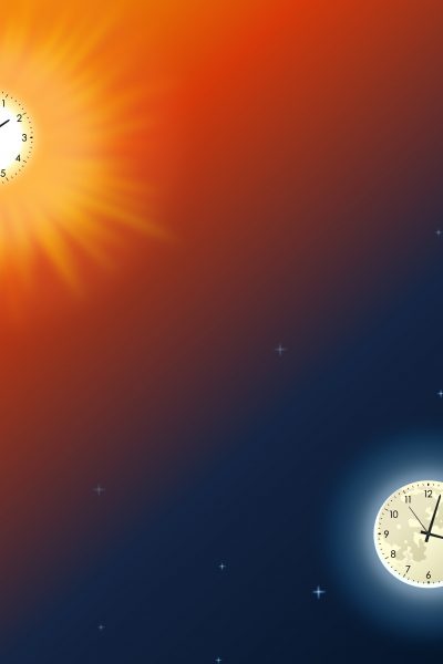Moon and Sun with clocks at gradient background
