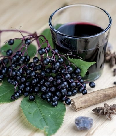 Elderberry syrup and fresh elderberries