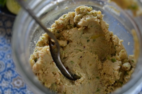 homemade Garlic Scape Hummus in a jar