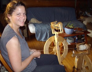 Ruth, our Israeli Wwoofer spinning yarn