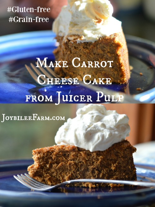 This carrot cheese cake uses the carrot pulp from making carrot juice in the Breville Juice Fountain. To get the pulp, I put the carrots through the juicer, before I add any other fruits or vegetables.