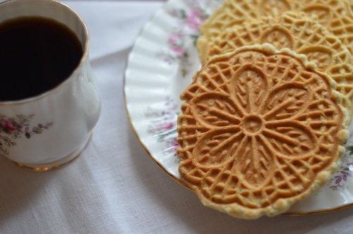 Traditional pizzelles are light, flavourful, and satisfying with a faint flavour of anise seed. The anise seed is a digestive aid. Anise is an aromatic, carminative herb. It eases cramping in the intestines, relieves gas and bloating, and reduces gut inflammation. It's just what's needed after a heavy meal. So heat up your pizzelle iron and make a batch of these traditional holiday cookies for a light finish to your holiday meals. -- Joybilee Farm