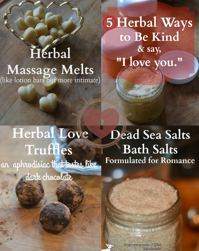Here are 5 herbal recipes for DiY gifts for Valentines, an anniversary, or anytime you need a little more love, or someone else does. You can make all 5 in just a few hours to show kindness and love to those in your family or for friends. The recipes are easy to double or triple successfully.