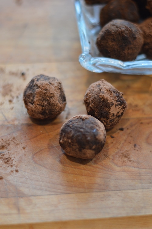 These are chocolate truffles with adaptogen, carminative, and antioxidant herbs to promote relaxation and adrenal health. The recipe makes about 48 -- 1 inch truffles.