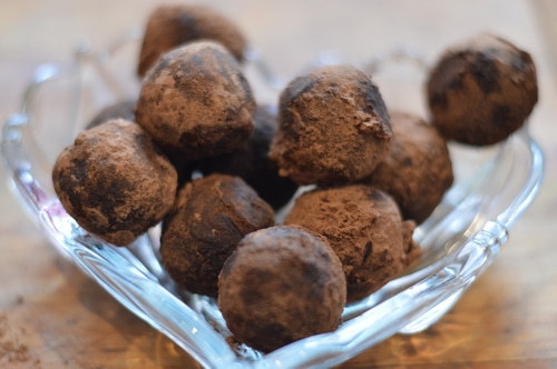These are chocolate truffles with adaptogen, carminative, and antioxidant herbs to promote relaxation and adrenal health. The recipe makes about 48 -- 1 inch truffles.