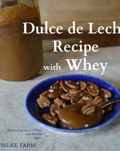 Dulce de leche (sweet made of milk) is a caramel sauce made with sweet milk and heavy cream. In this Dolce de leche recipe I’m using whey left over from cheese making and condensed with slow cooking to create the caramel. Whey contains most of the sugar found in milk, in the form of lactose. Therefore making dulce de leche from whey, after cheese making, is an economical and efficient use of your homestead milk. The final caramel sauce has a complex flavour that is reminiscent of salted caramels. It requires patience as the whey is cooked very slowly much like maple syrup is cooked down from maple sap. It is reduced over low heat by 80%, while the lactose in the whey caramelises. Use dulce de leche as a topping for ice cream, pour it over cheese cake, spoon it into pecan tarts or pour it over custard. Cook it a little longer and you will have fudge or toffee. Whey candy is a treat!