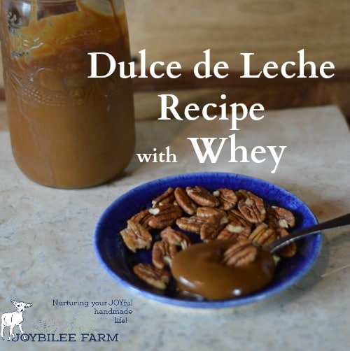 Dulce de leche (sweet made of milk) is a caramel sauce made with sweet milk and heavy cream. In this Dolce de leche recipe I’m using whey left over from cheese making and condensed with slow cooking to create the caramel. Whey contains most of the sugar found in milk, in the form of lactose. Therefore making dulce de leche from whey, after cheese making, is an economical and efficient use of your homestead milk. The final caramel sauce has a complex flavour that is reminiscent of salted caramels. It requires patience as the whey is cooked very slowly much like maple syrup is cooked down from maple sap. It is reduced over low heat by 80%, while the lactose in the whey caramelises. Use dulce de leche as a topping for ice cream, pour it over cheese cake, spoon it into pecan tarts or pour it over custard. Cook it a little longer and you will have fudge or toffee. Whey candy is a treat!