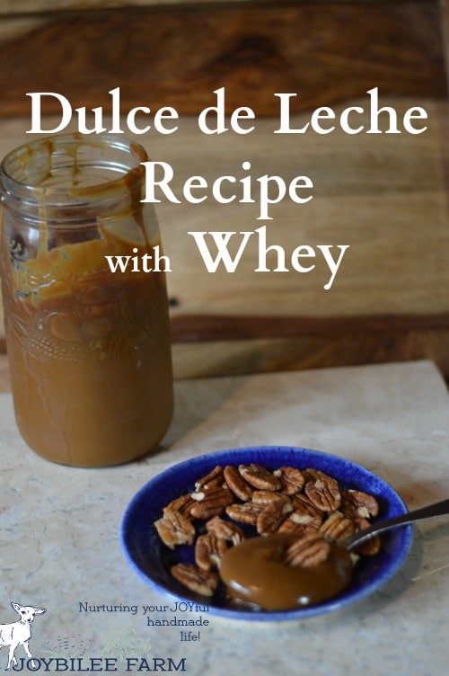 Dulce de leche (sweet made of milk) is a caramel sauce made with sweet milk and heavy cream. In this Dolce de leche recipe I’m using whey left over from cheese making and condensed with slow cooking to create the caramel. Whey contains most of the sugar found in milk, in the form of lactose. Therefore making dulce de leche from whey, after cheese making, is an economical and efficient use of your homestead milk. The final caramel sauce has a complex flavour that is reminiscent of salted caramels. It requires patience as the whey is cooked very slowly much like maple syrup is cooked down from maple sap. It is reduced over low heat by 80%, while the lactose in the whey caramelises. Use dulce de leche as a topping for ice cream, pour it over cheese cake, spoon it into pecan tarts or pour it over custard. Cook it a little longer and you will have fudge or toffee. Whey candy is a treat!