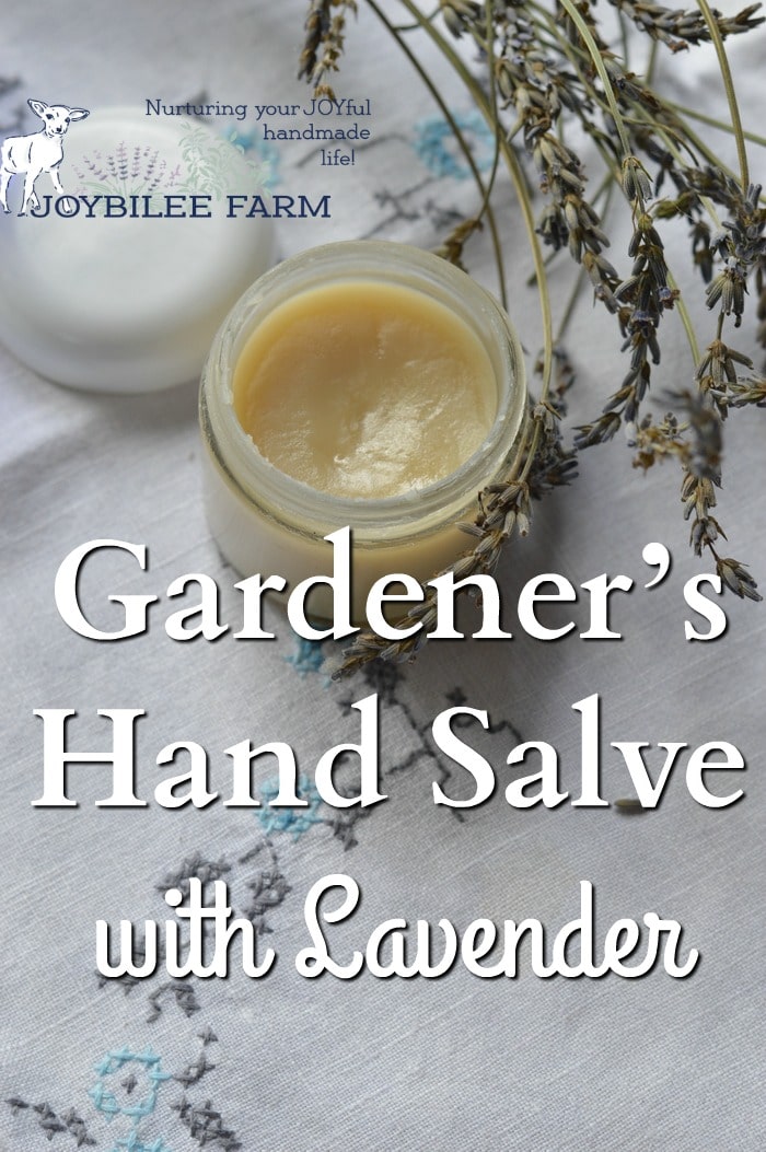Lavender hand salve in a container by dried lavender flowers