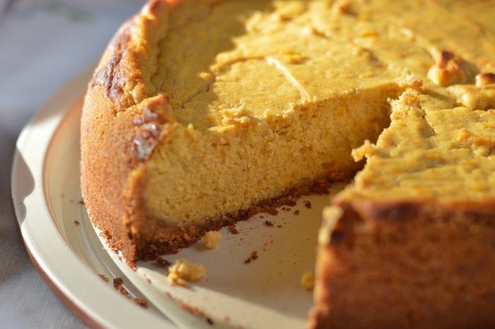 Gluten-free pumpkin cheesecake that can be made ahead for holiday dinners.