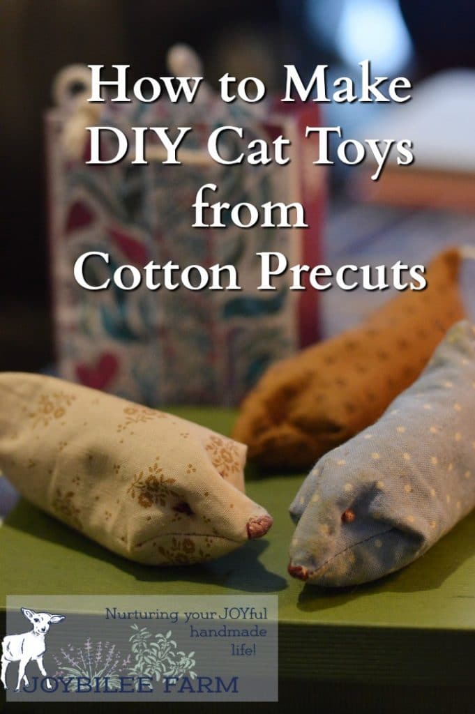 DIY Cat Toys, like this catnip toy mouse for kittens and indoor cats, are easy and quick to make at home with fabric scraps, quilting fabric precuts, and dried catnip from your garden. Cats love these cat toys, too.