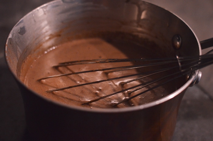 Making panna cotta in a copper pan