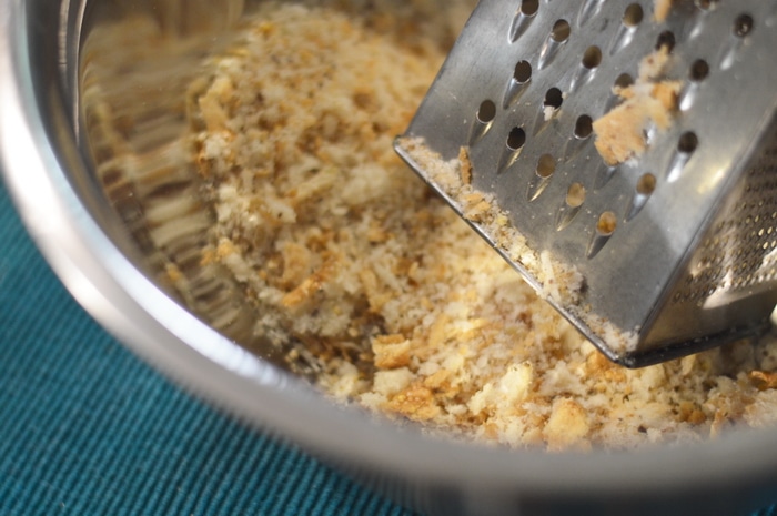 bread crumbs and a box grater