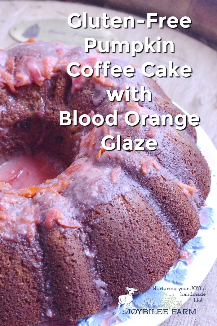 gluten free pumpkin coffee cake with blood orange glaze