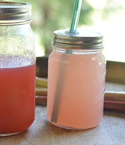 Jars of rhubarb shrub