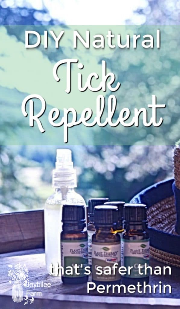 essential oils and spray bottles with text overlay DIY natural tick repellant