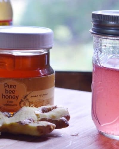 ginger, honey, and vinegar on a table with a jar of switchel