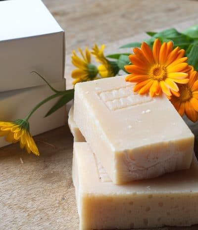 Calendula soap is a healing bar of soap for soothing dry, rough skin. Terrific after a day of working in the garden or for use during the dry winter months when hands tend to become chapped.