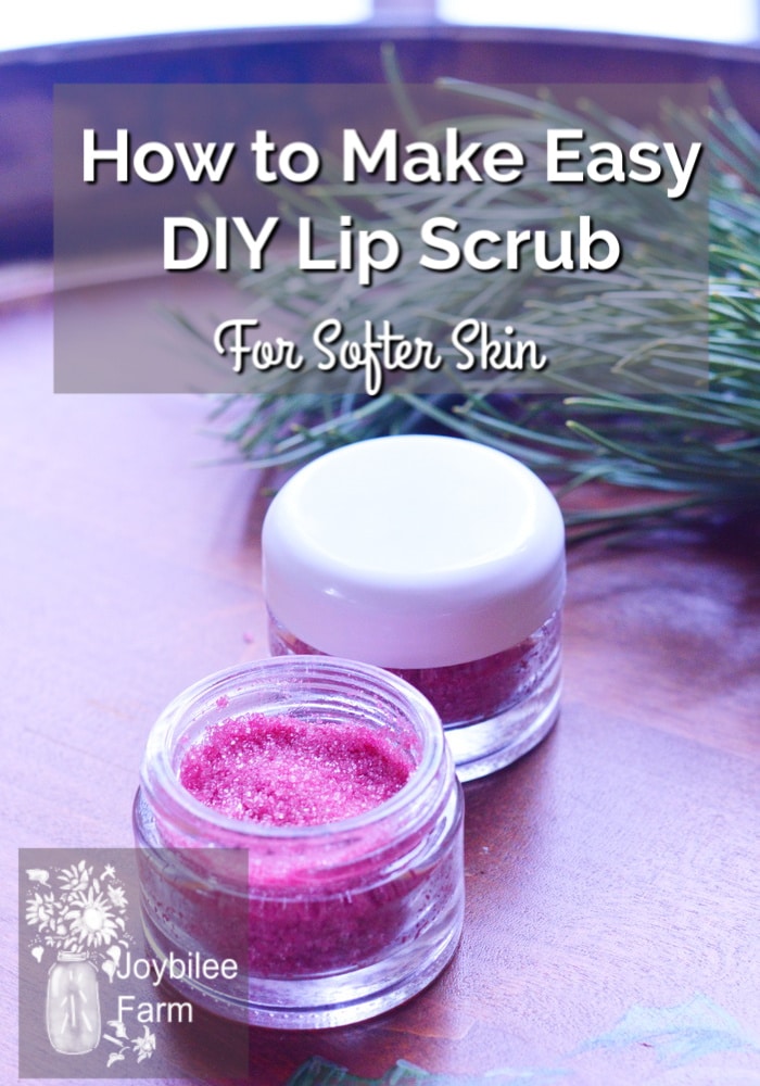 diy lip scrub in small jars on a table with herbs