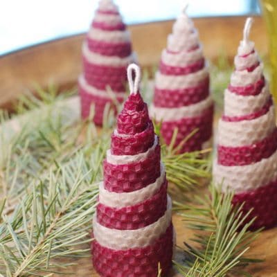 Rolled Beeswax Christmas Tree Candles that are Easy and Quick to Make