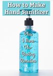 A bottle of blue hand sanitizer