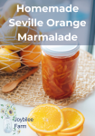 a jar of marmalade with a bag of oranges and some orange slices on a white and light brown background