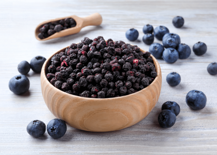 freeze dried blueberries in a bowl
